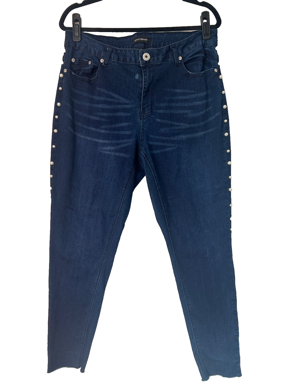 Ashley Stewart Skinny Jeans Size 16 Whiskering Faux Pearl Stud Embellishments